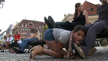 Public humiliation and outdoor bondage scenes
